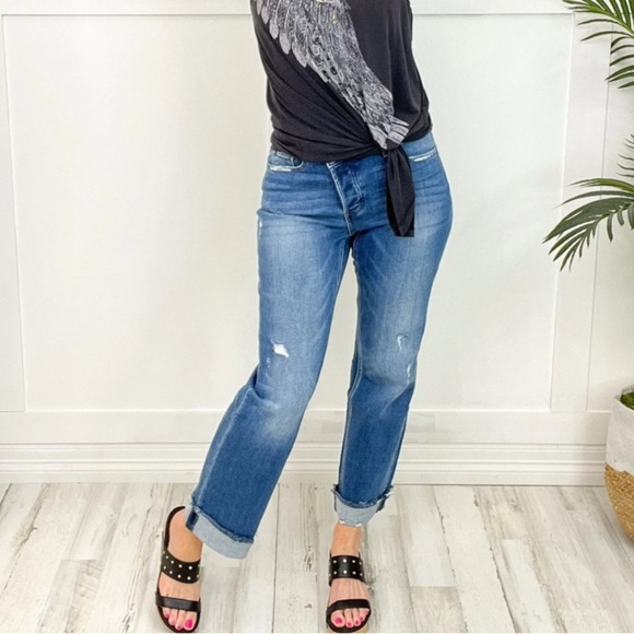 NWOT Vervet High Rise Cris Cross Button Fly Released Hem Jeans in Medium Wash 27 - Picture 1 of 10